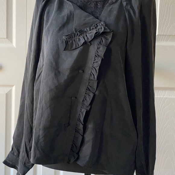 Coach black embellished SILK Ruffle Top - Picture 2 of 16